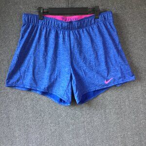 Blue Nike Dri-Fit Shorts with Pink Swoosh Sz L